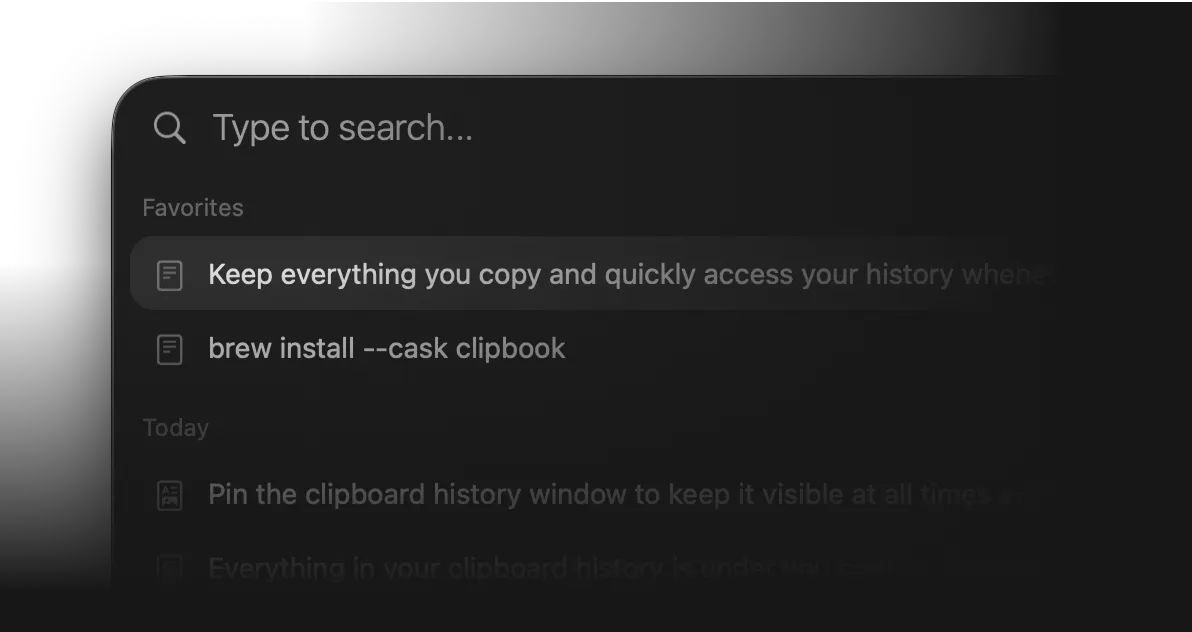 Favorite items pinned at the top of ClipBook clipboard history