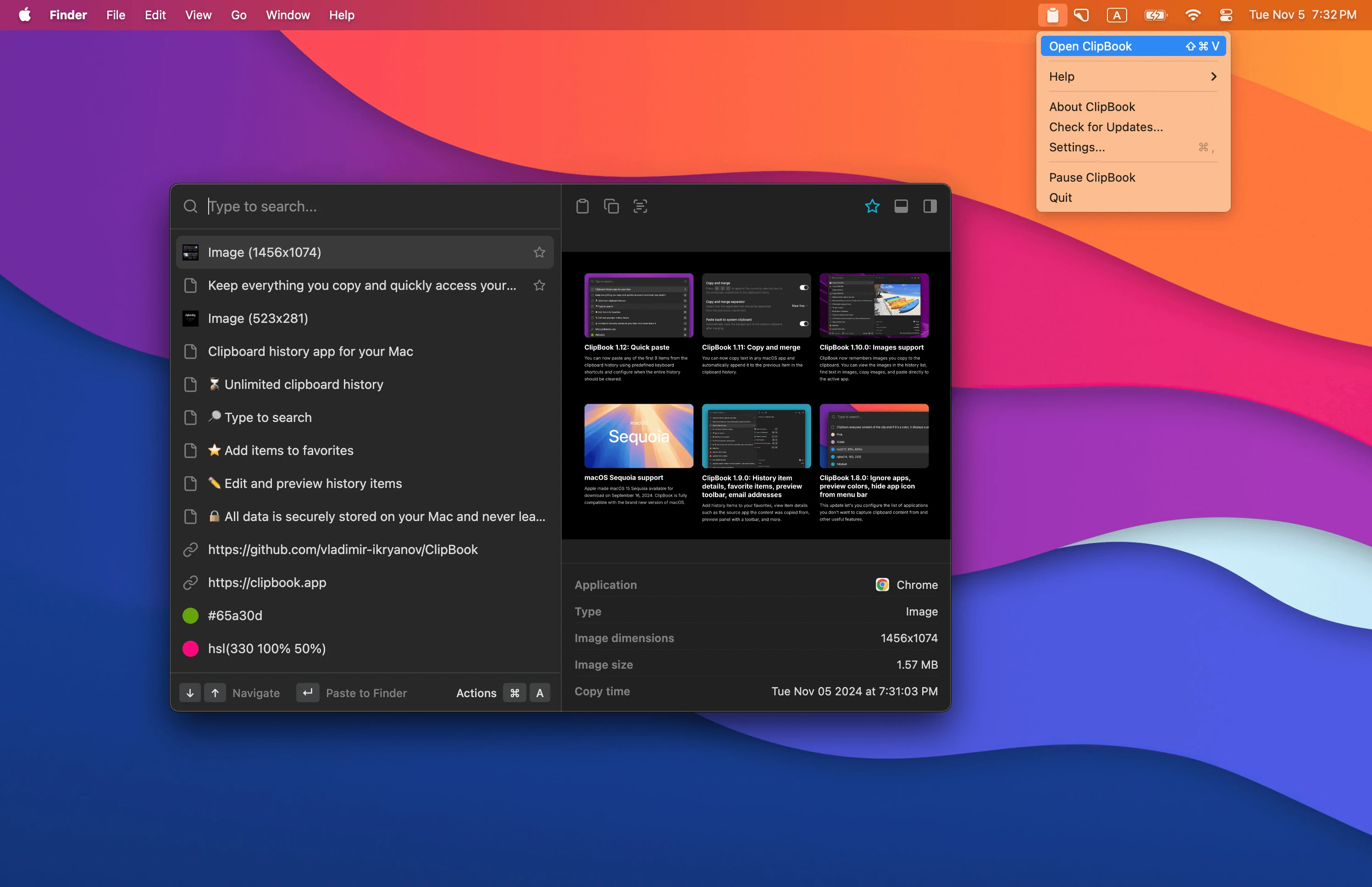 ClipBook clipboard history on macOS