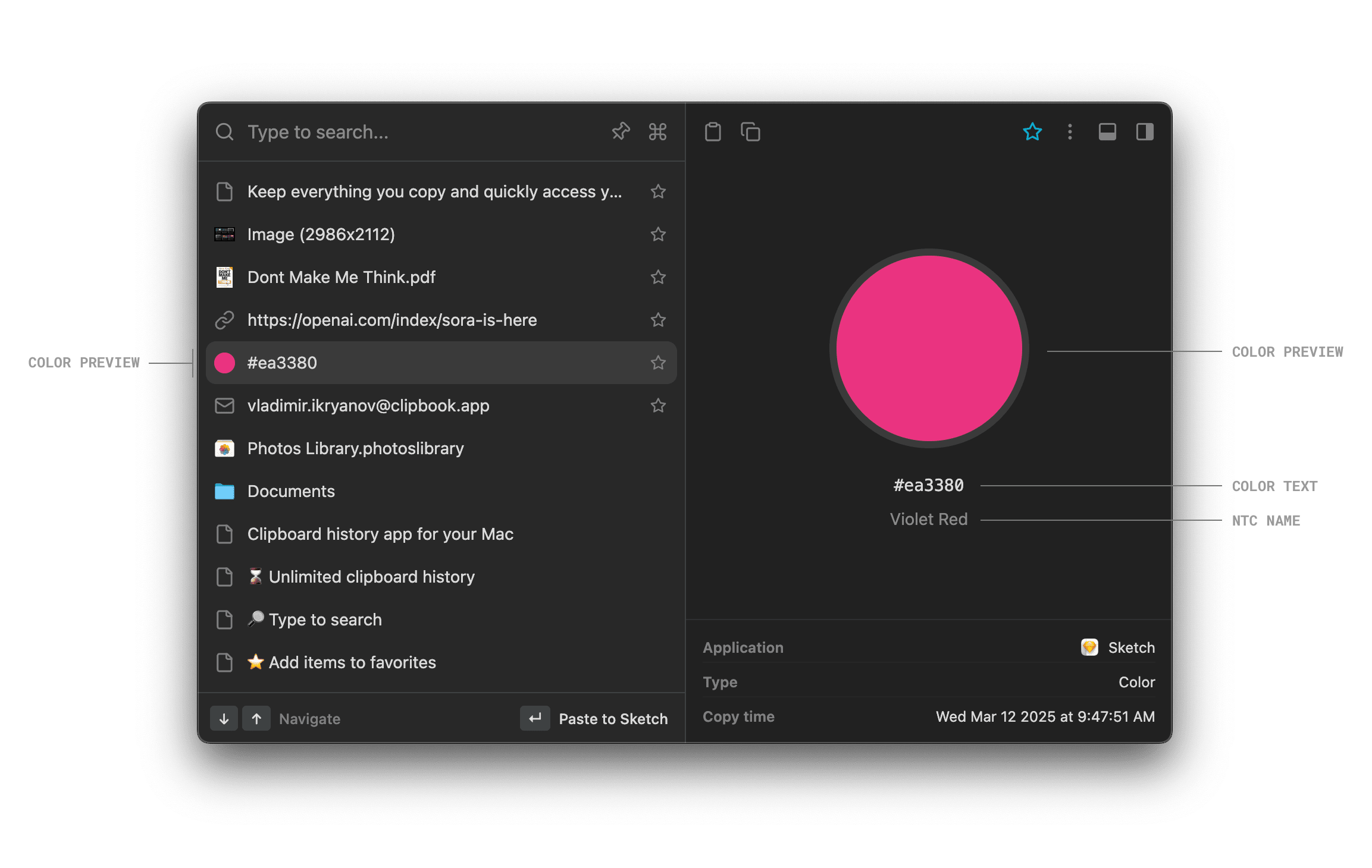 Preview color codes in the clipboard history on macOS