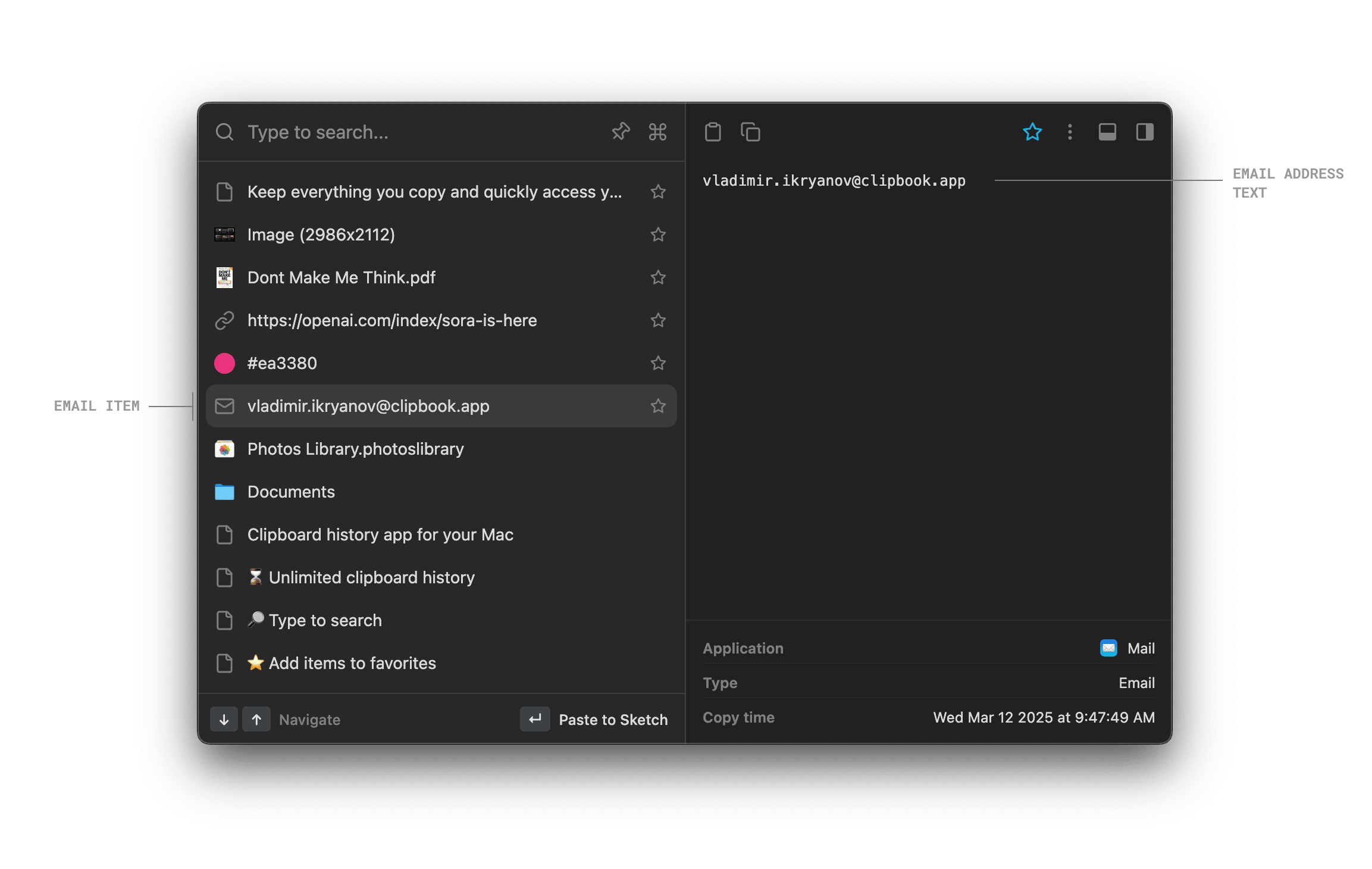 Preview email addresses in the clipboard history on macOS