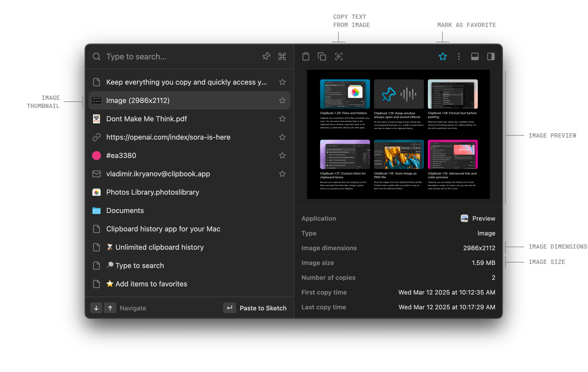 Preview images in the clipboard history on macOS
