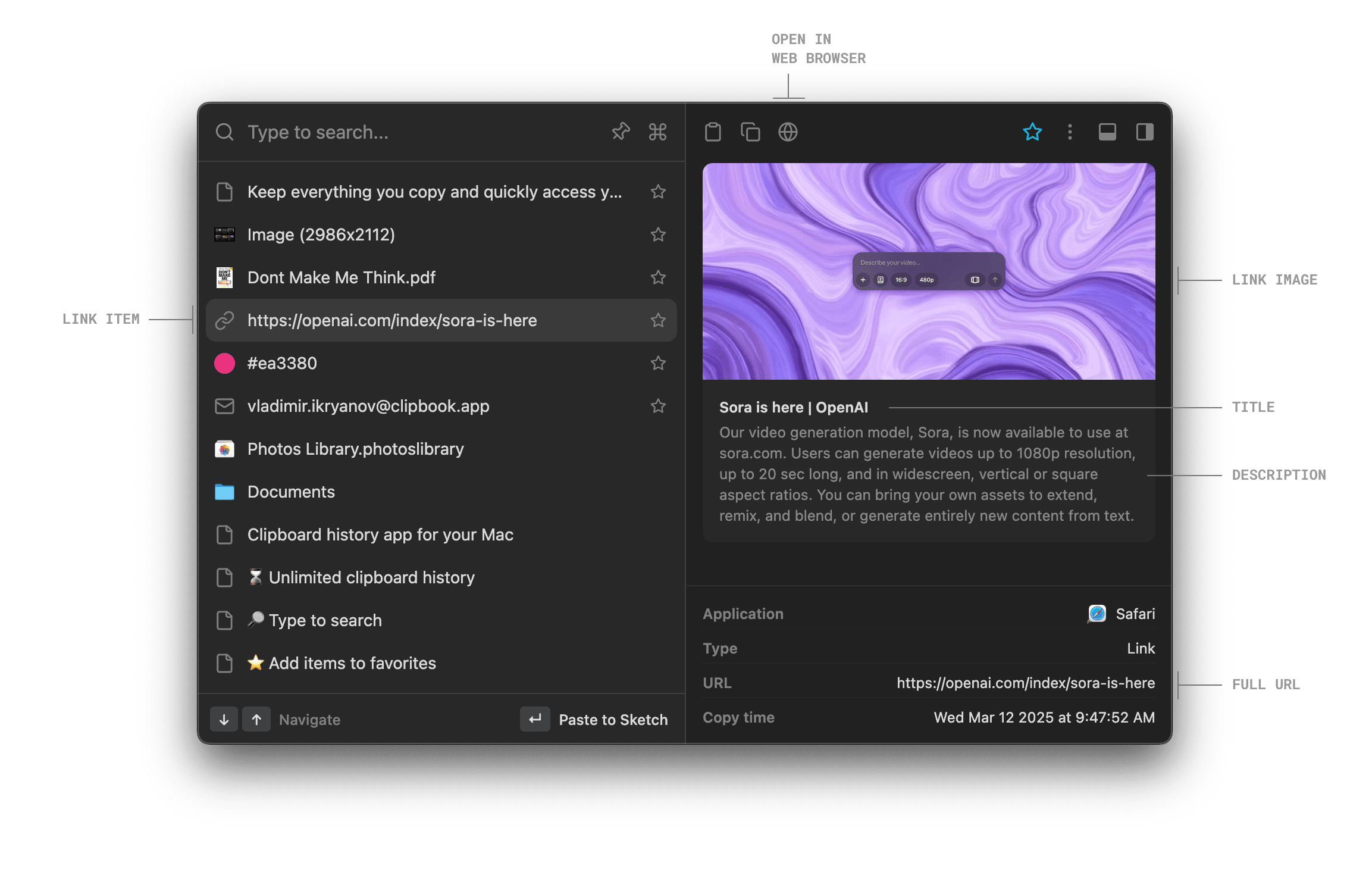Preview links in the clipboard history on macOS