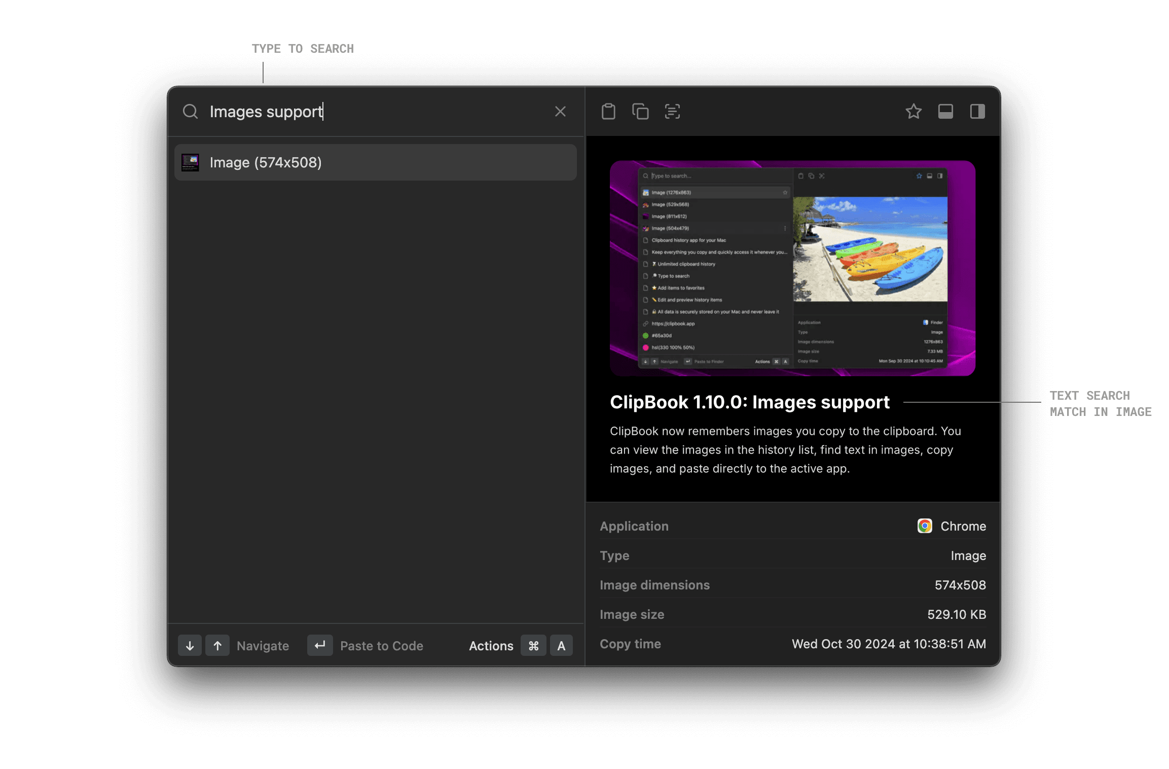 Search text in the images in the clipboard history on macOS