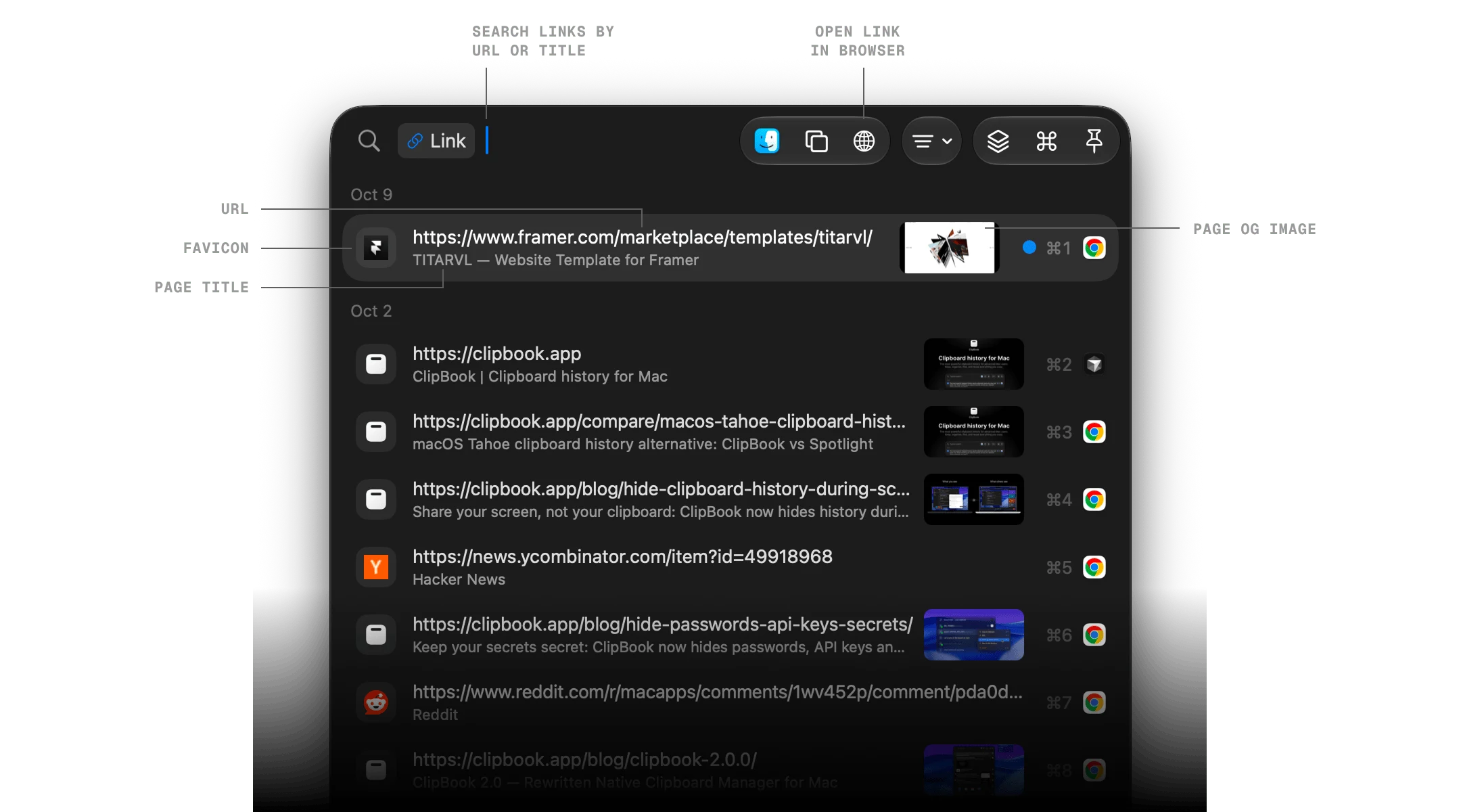 Link item in ClipBook clipboard history